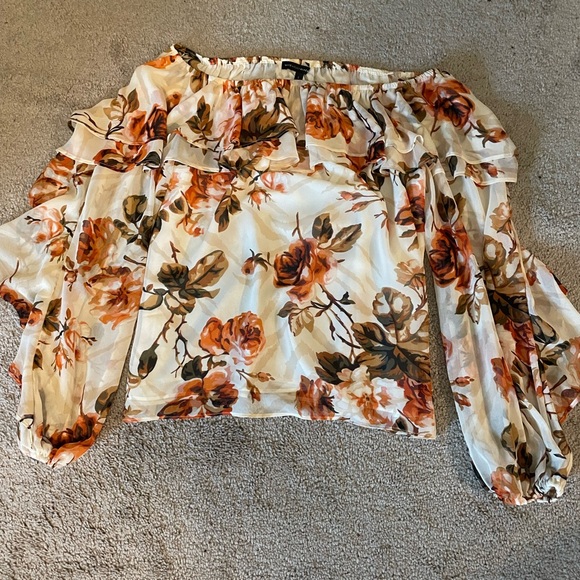White House Black Market Tops - White House Black Market Floral Ruffle Blouse